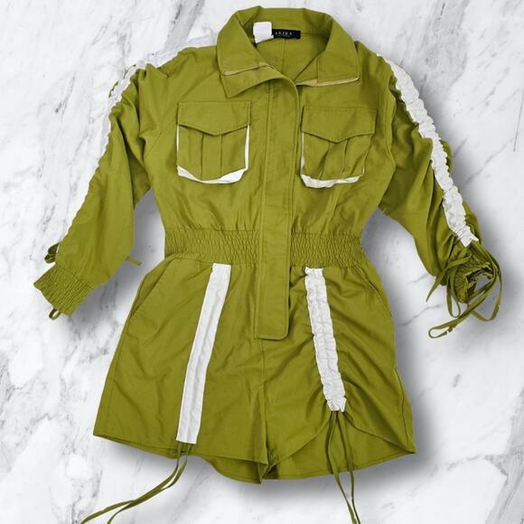 AKIRA The Truth Chartreuse Ruched Utility Romper NWT Small - Picture 16 of 16
